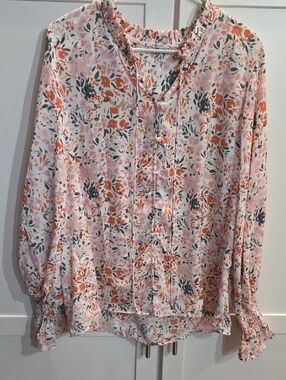 Amazon Floral Button-Front Blouse in Pink and Orange